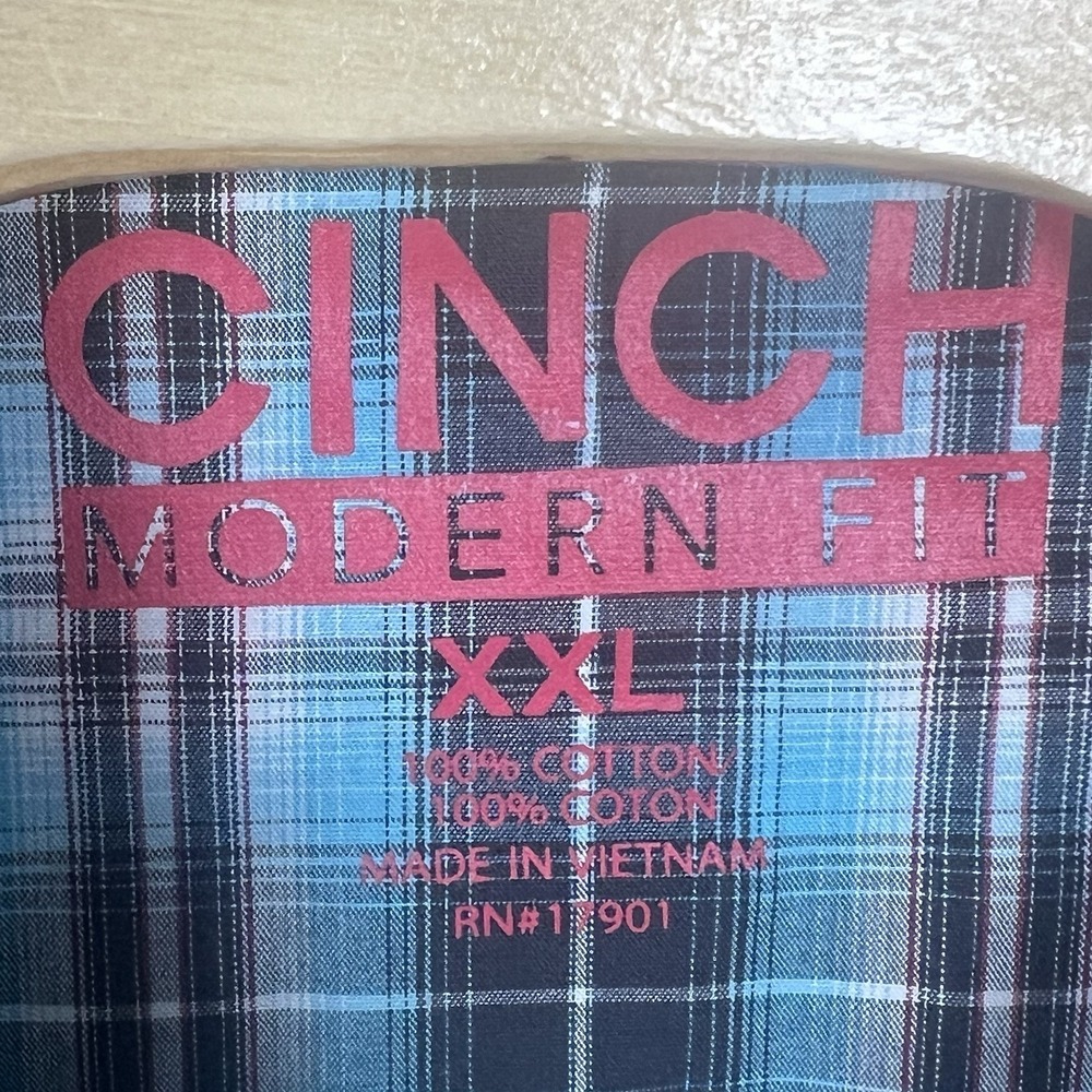 Cinch Modern Fit Men XXL Plaid Pearl Snap Cotton Long Sleeve Western Shirt - Picture 4 of 5